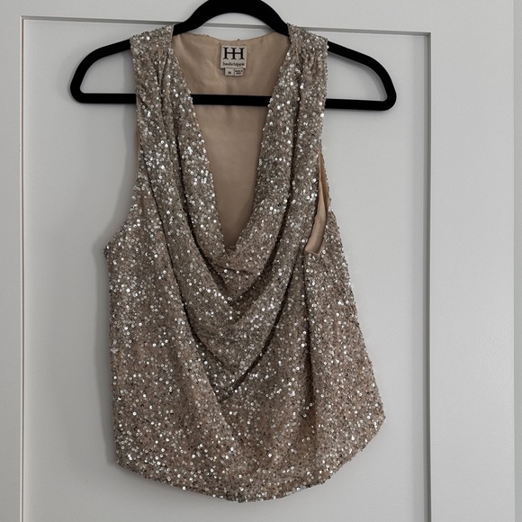 Haute Hippie Tops - Haute Hippie Silver Sequin Drape Blouse